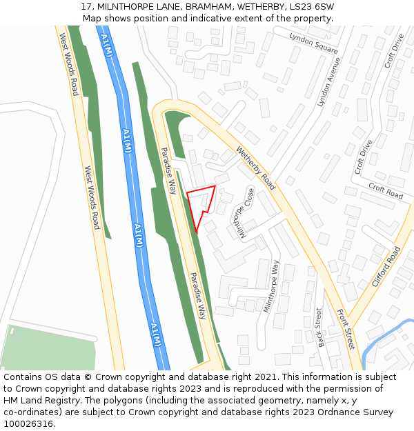 17, MILNTHORPE LANE, BRAMHAM, WETHERBY, LS23 6SW: Location map and indicative extent of plot