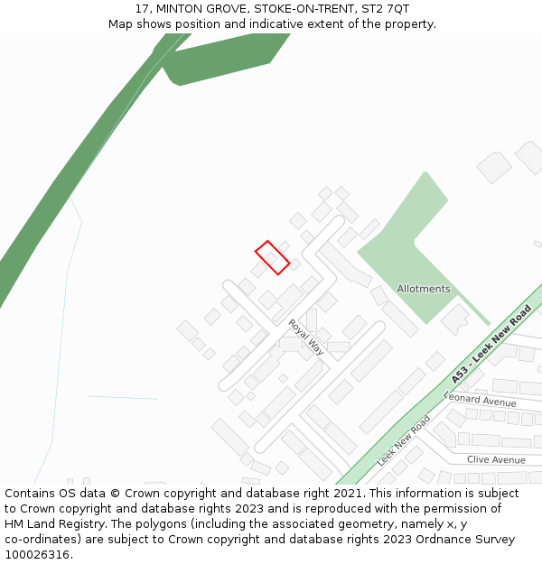 17, MINTON GROVE, STOKE-ON-TRENT, ST2 7QT: Location map and indicative extent of plot