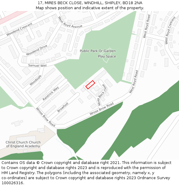 17, MIRES BECK CLOSE, WINDHILL, SHIPLEY, BD18 2NA: Location map and indicative extent of plot