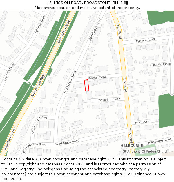 17, MISSION ROAD, BROADSTONE, BH18 8JJ: Location map and indicative extent of plot