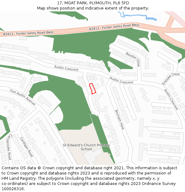 17, MOAT PARK, PLYMOUTH, PL6 5FD: Location map and indicative extent of plot