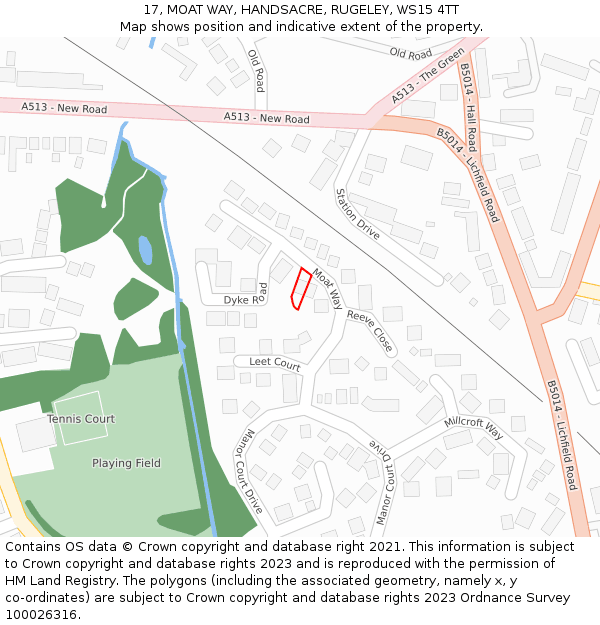 17, MOAT WAY, HANDSACRE, RUGELEY, WS15 4TT: Location map and indicative extent of plot