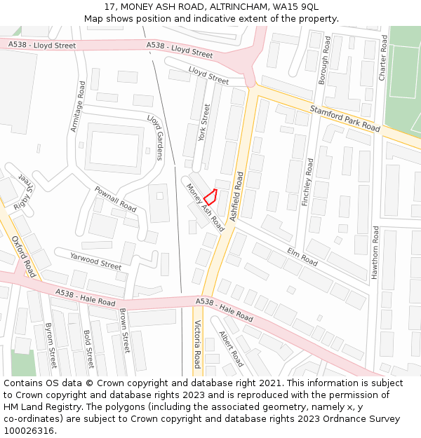 17, MONEY ASH ROAD, ALTRINCHAM, WA15 9QL: Location map and indicative extent of plot