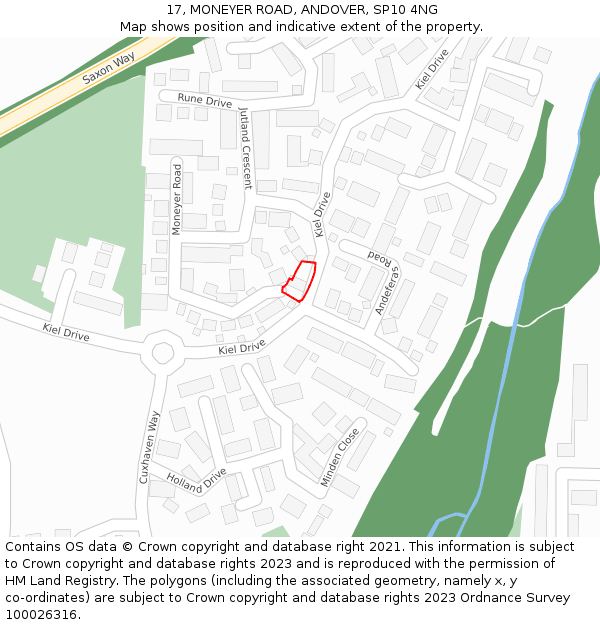 17, MONEYER ROAD, ANDOVER, SP10 4NG: Location map and indicative extent of plot