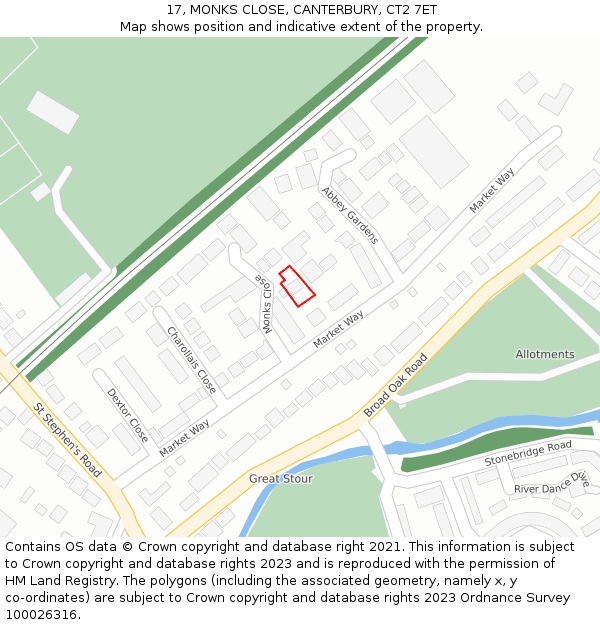 17, MONKS CLOSE, CANTERBURY, CT2 7ET: Location map and indicative extent of plot