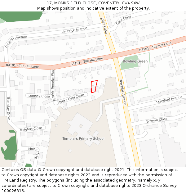 17, MONKS FIELD CLOSE, COVENTRY, CV4 9XW: Location map and indicative extent of plot