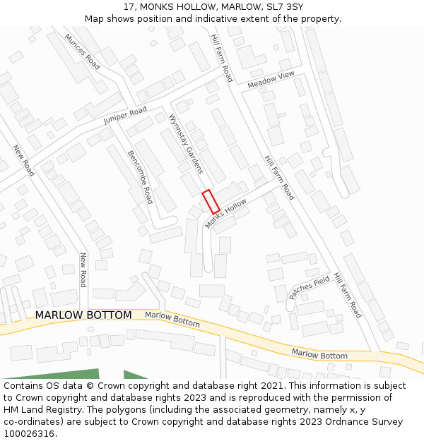 17, MONKS HOLLOW, MARLOW, SL7 3SY: Location map and indicative extent of plot