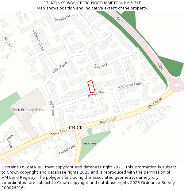 17, MONKS WAY, CRICK, NORTHAMPTON, NN6 7XB: Location map and indicative extent of plot