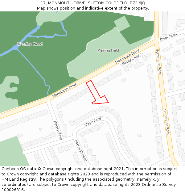 17, MONMOUTH DRIVE, SUTTON COLDFIELD, B73 6JQ: Location map and indicative extent of plot