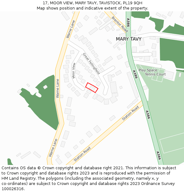 17, MOOR VIEW, MARY TAVY, TAVISTOCK, PL19 9QH: Location map and indicative extent of plot