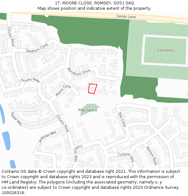 17, MOORE CLOSE, ROMSEY, SO51 0AQ: Location map and indicative extent of plot