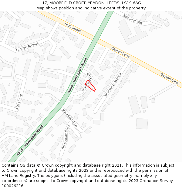17, MOORFIELD CROFT, YEADON, LEEDS, LS19 6AG: Location map and indicative extent of plot