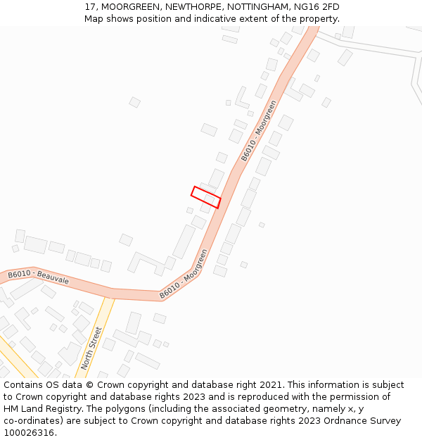 17, MOORGREEN, NEWTHORPE, NOTTINGHAM, NG16 2FD: Location map and indicative extent of plot