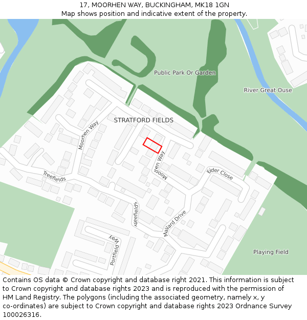 17, MOORHEN WAY, BUCKINGHAM, MK18 1GN: Location map and indicative extent of plot