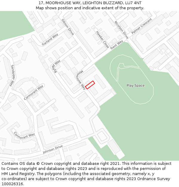 17, MOORHOUSE WAY, LEIGHTON BUZZARD, LU7 4NT: Location map and indicative extent of plot