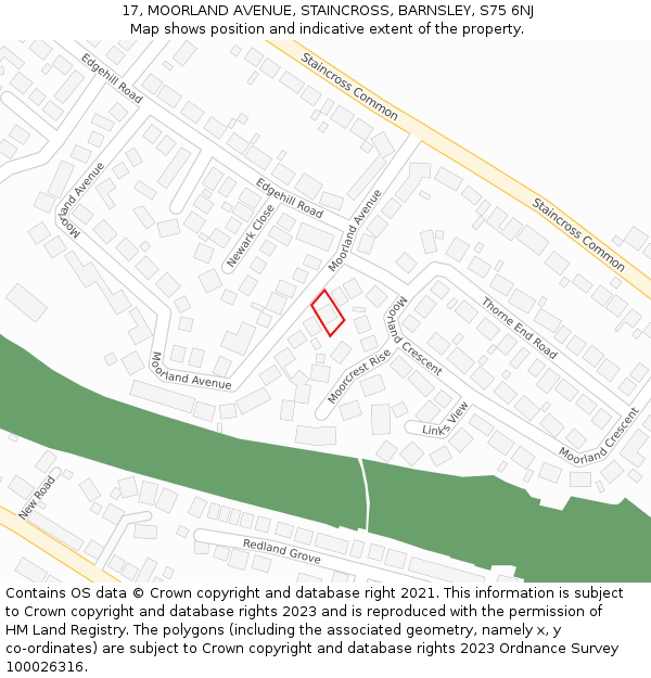 17, MOORLAND AVENUE, STAINCROSS, BARNSLEY, S75 6NJ: Location map and indicative extent of plot