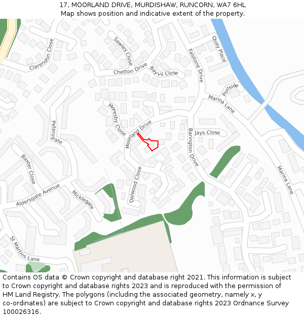 17, MOORLAND DRIVE, MURDISHAW, RUNCORN, WA7 6HL: Location map and indicative extent of plot