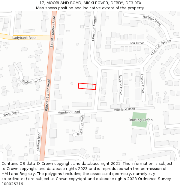 17, MOORLAND ROAD, MICKLEOVER, DERBY, DE3 9FX: Location map and indicative extent of plot