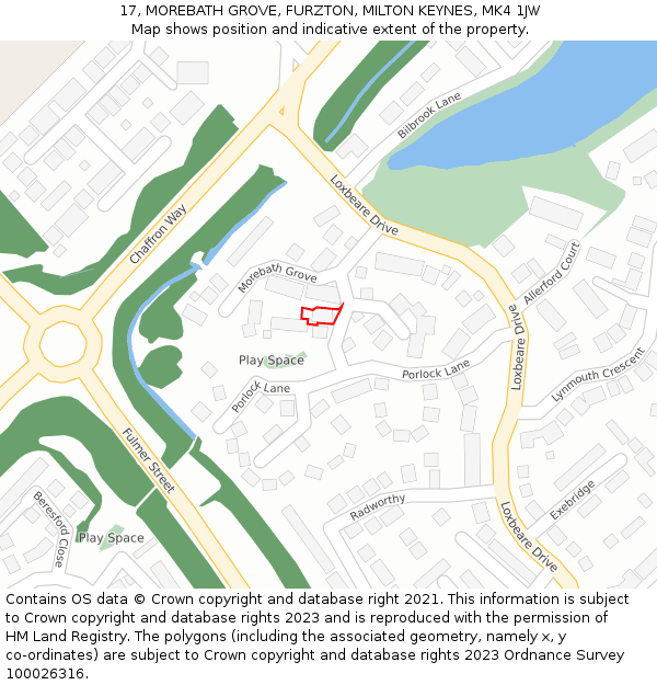 17, MOREBATH GROVE, FURZTON, MILTON KEYNES, MK4 1JW: Location map and indicative extent of plot
