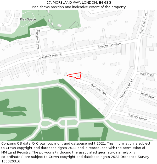 17, MORELAND WAY, LONDON, E4 6SG: Location map and indicative extent of plot