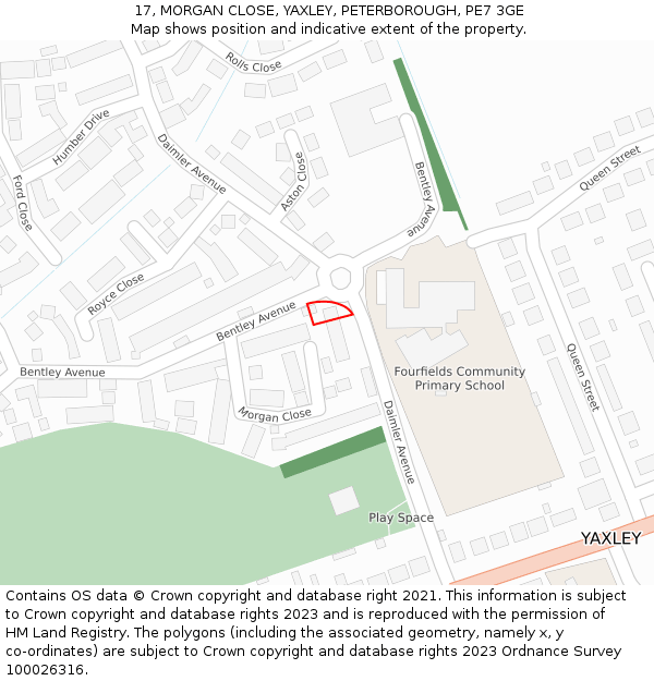 17, MORGAN CLOSE, YAXLEY, PETERBOROUGH, PE7 3GE: Location map and indicative extent of plot