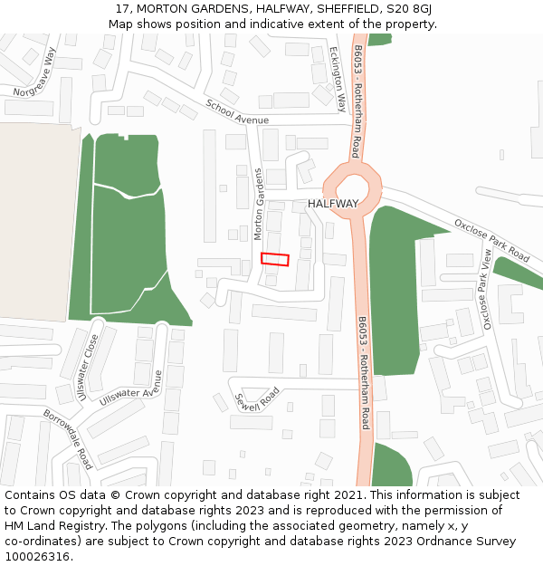 17, MORTON GARDENS, HALFWAY, SHEFFIELD, S20 8GJ: Location map and indicative extent of plot