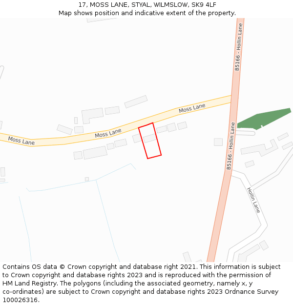 17, MOSS LANE, STYAL, WILMSLOW, SK9 4LF: Location map and indicative extent of plot