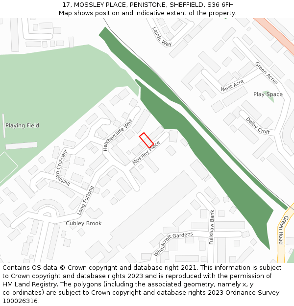 17, MOSSLEY PLACE, PENISTONE, SHEFFIELD, S36 6FH: Location map and indicative extent of plot