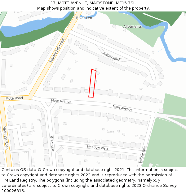 17, MOTE AVENUE, MAIDSTONE, ME15 7SU: Location map and indicative extent of plot