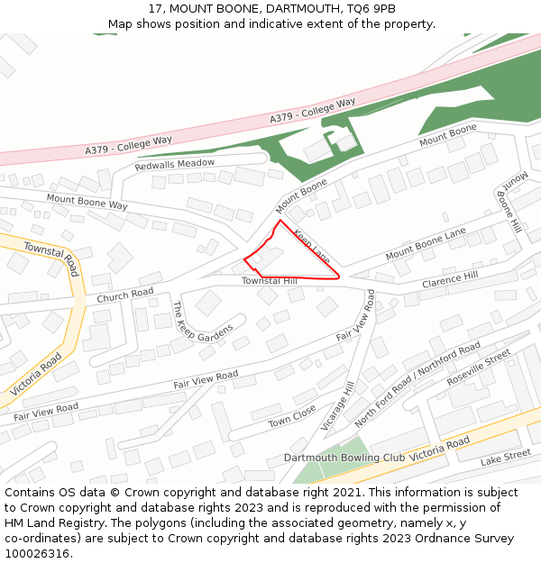 17, MOUNT BOONE, DARTMOUTH, TQ6 9PB: Location map and indicative extent of plot
