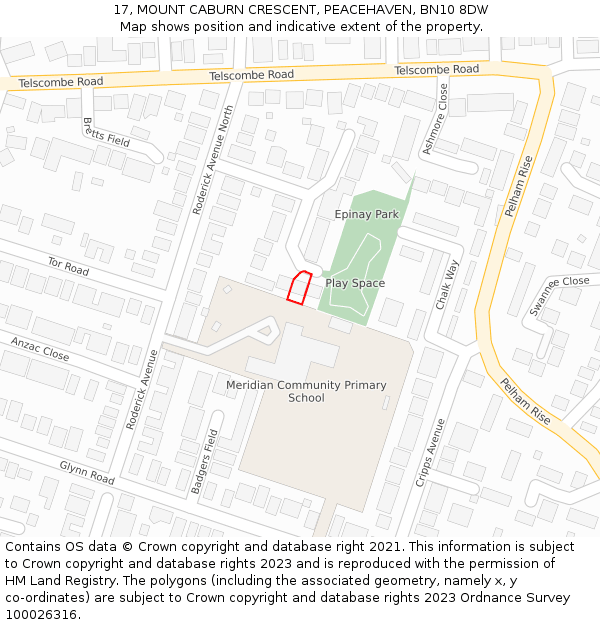 17, MOUNT CABURN CRESCENT, PEACEHAVEN, BN10 8DW: Location map and indicative extent of plot