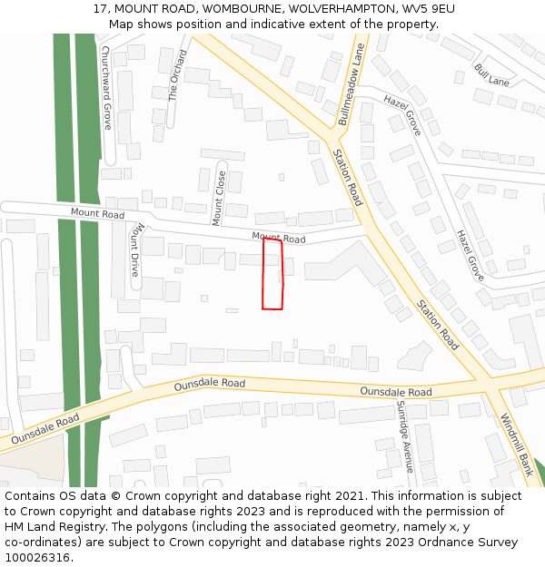 17, MOUNT ROAD, WOMBOURNE, WOLVERHAMPTON, WV5 9EU: Location map and indicative extent of plot