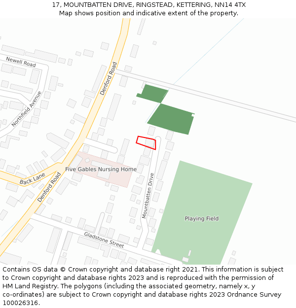 17, MOUNTBATTEN DRIVE, RINGSTEAD, KETTERING, NN14 4TX: Location map and indicative extent of plot
