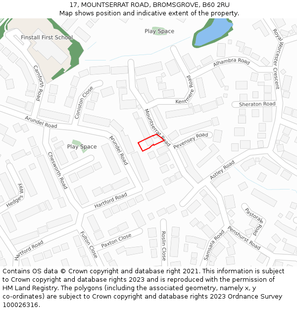 17, MOUNTSERRAT ROAD, BROMSGROVE, B60 2RU: Location map and indicative extent of plot