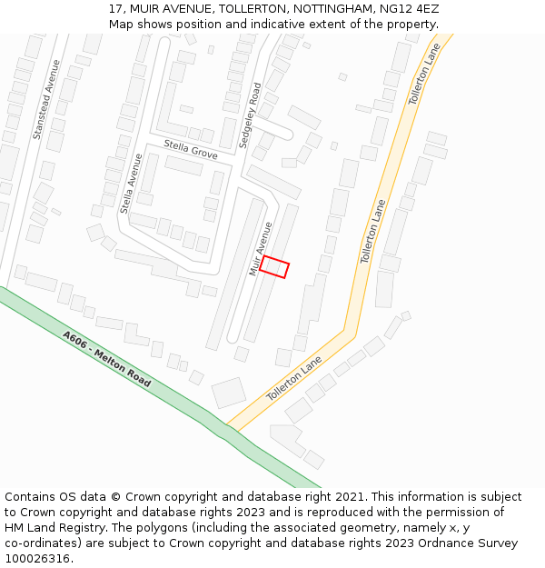 17, MUIR AVENUE, TOLLERTON, NOTTINGHAM, NG12 4EZ: Location map and indicative extent of plot