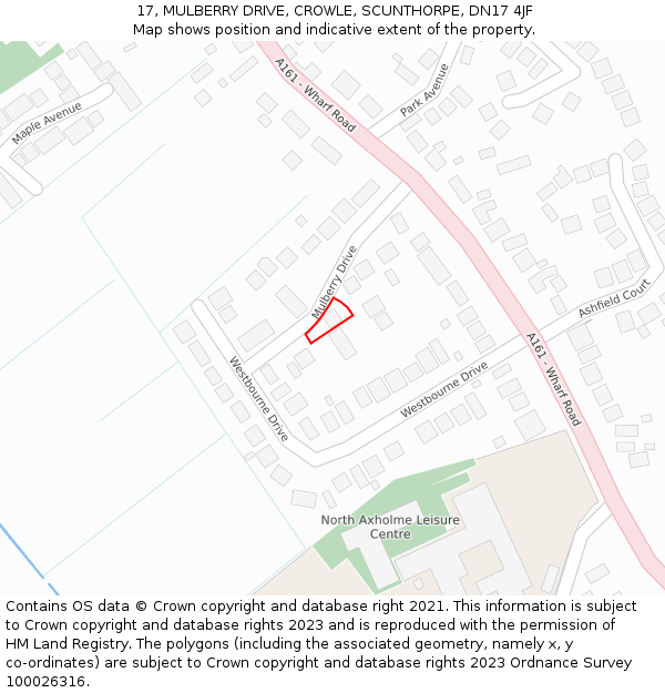 17, MULBERRY DRIVE, CROWLE, SCUNTHORPE, DN17 4JF: Location map and indicative extent of plot