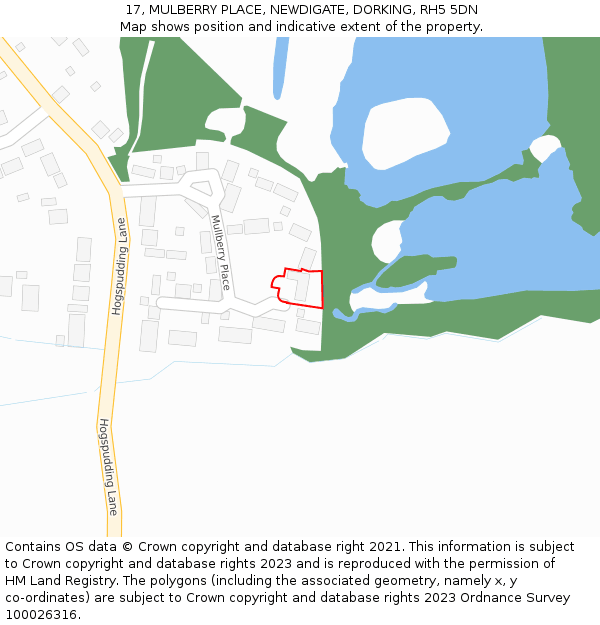 17, MULBERRY PLACE, NEWDIGATE, DORKING, RH5 5DN: Location map and indicative extent of plot