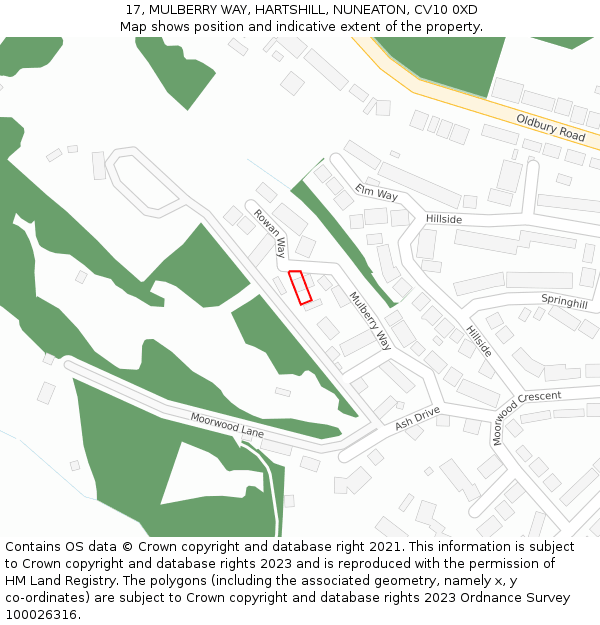 17, MULBERRY WAY, HARTSHILL, NUNEATON, CV10 0XD: Location map and indicative extent of plot