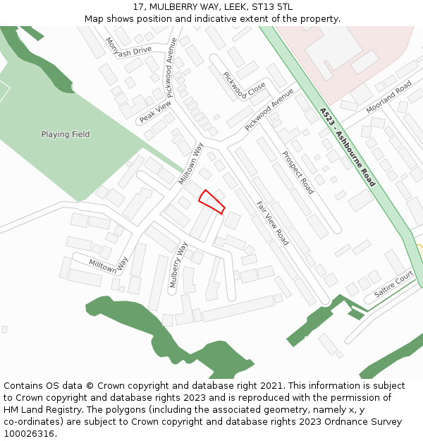 17, MULBERRY WAY, LEEK, ST13 5TL: Location map and indicative extent of plot