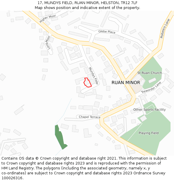 17, MUNDYS FIELD, RUAN MINOR, HELSTON, TR12 7LF: Location map and indicative extent of plot