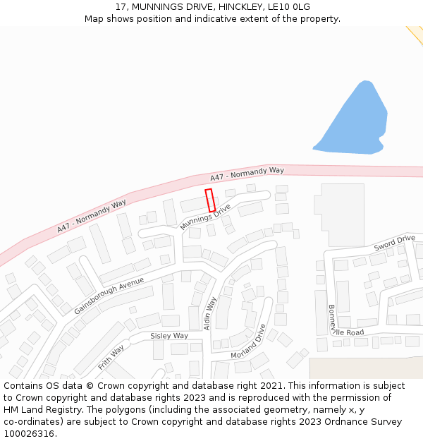 17, MUNNINGS DRIVE, HINCKLEY, LE10 0LG: Location map and indicative extent of plot