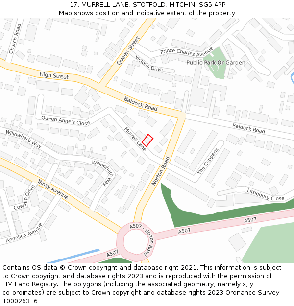 17, MURRELL LANE, STOTFOLD, HITCHIN, SG5 4PP: Location map and indicative extent of plot