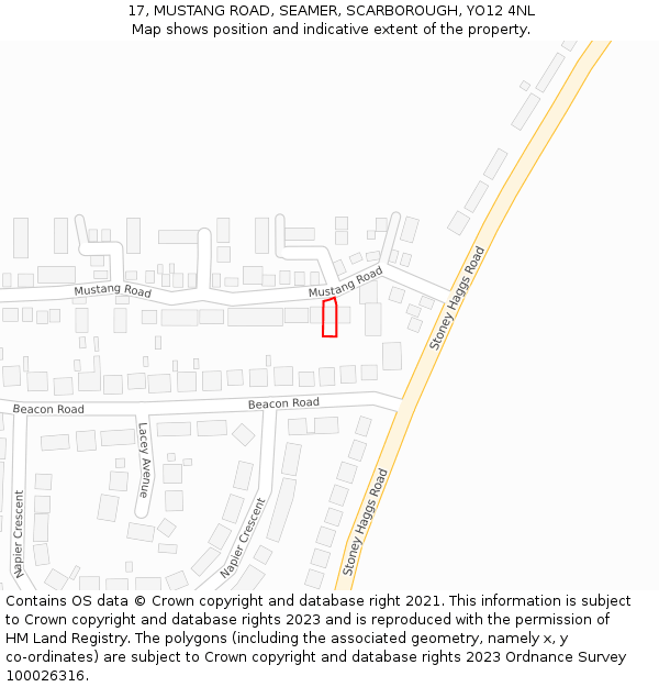 17, MUSTANG ROAD, SEAMER, SCARBOROUGH, YO12 4NL: Location map and indicative extent of plot