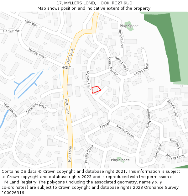 17, MYLLERS LOND, HOOK, RG27 9UD: Location map and indicative extent of plot