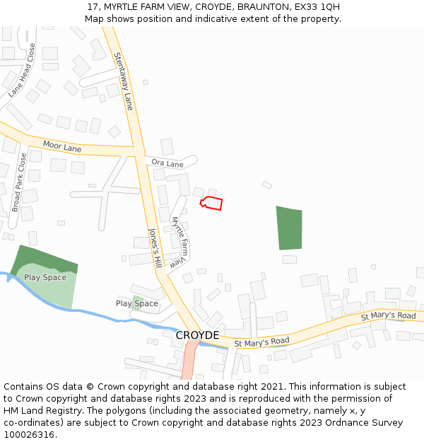 17, MYRTLE FARM VIEW, CROYDE, BRAUNTON, EX33 1QH: Location map and indicative extent of plot