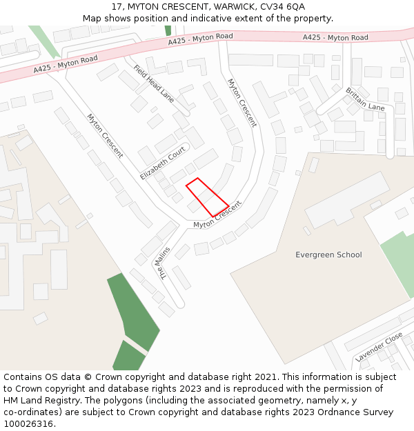 17, MYTON CRESCENT, WARWICK, CV34 6QA: Location map and indicative extent of plot