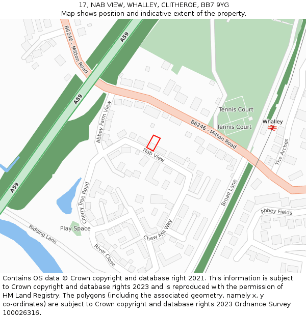 17, NAB VIEW, WHALLEY, CLITHEROE, BB7 9YG: Location map and indicative extent of plot