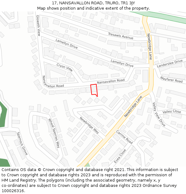 17, NANSAVALLON ROAD, TRURO, TR1 3JY: Location map and indicative extent of plot