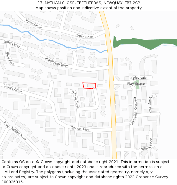 17, NATHAN CLOSE, TRETHERRAS, NEWQUAY, TR7 2SP: Location map and indicative extent of plot