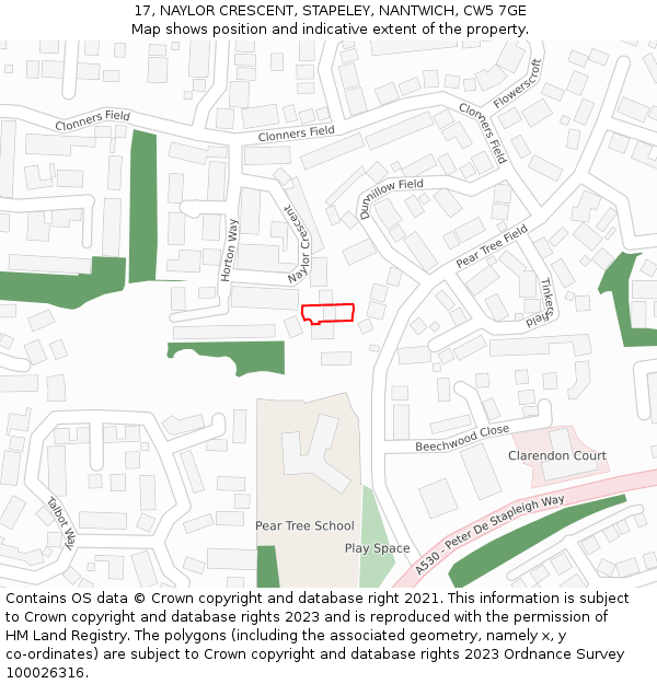 17, NAYLOR CRESCENT, STAPELEY, NANTWICH, CW5 7GE: Location map and indicative extent of plot